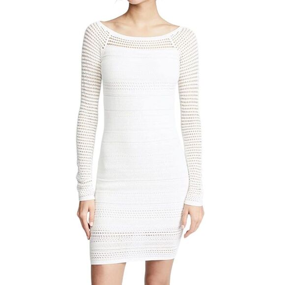 Bailey 44 Round Up Fitted Long Sleeve White Mesh Bodycon Sheath Dress S - Picture 1 of 14